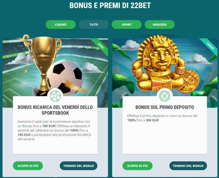 22bet bonus e promozioni